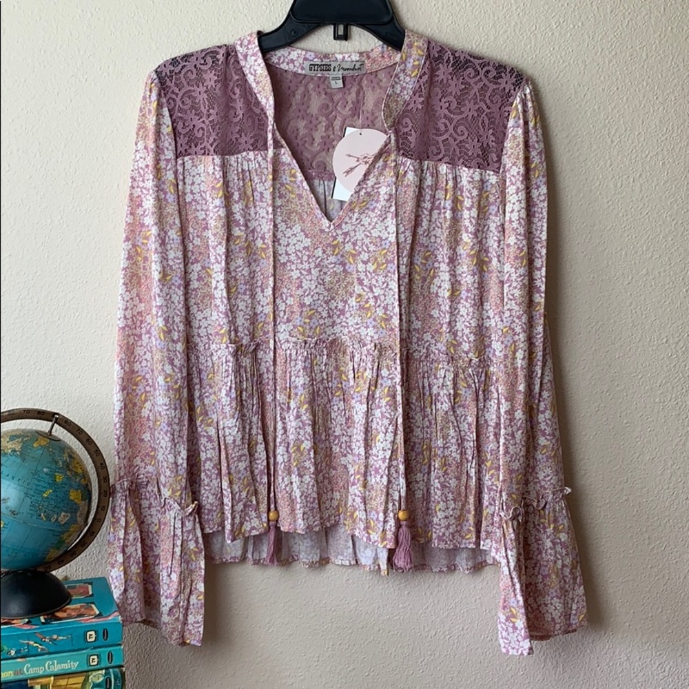 Gypsies & Moondust Pink and Purple Blouse with Elegant Lace